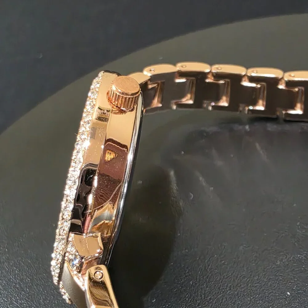 Voulez Vous Rose Gold Pink Crystal Accent Narrow Band Womens Wrist Watch New Bat
